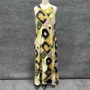 Untitled In Motion Dress Womens L Multicolor Linen Maxi Swing Geometric Print